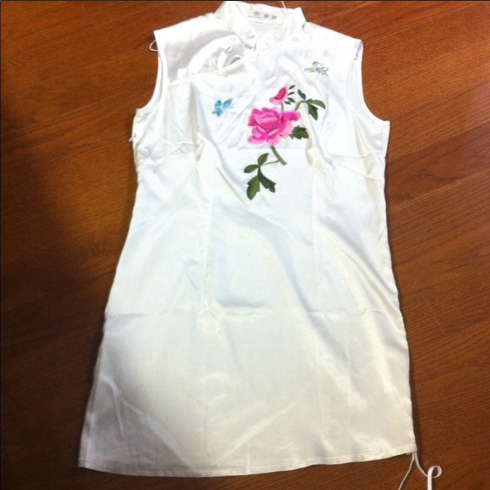 100% silk rose embroidered mid thigh top or dress